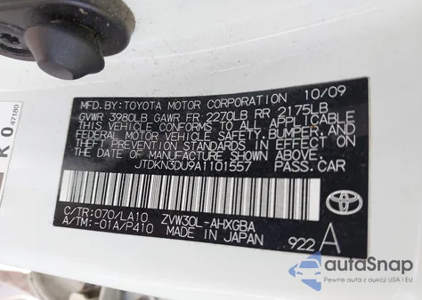 2010 Toyota Prius V z USA, uszkodzony, nr VIN JTDKN3DU9A1101557